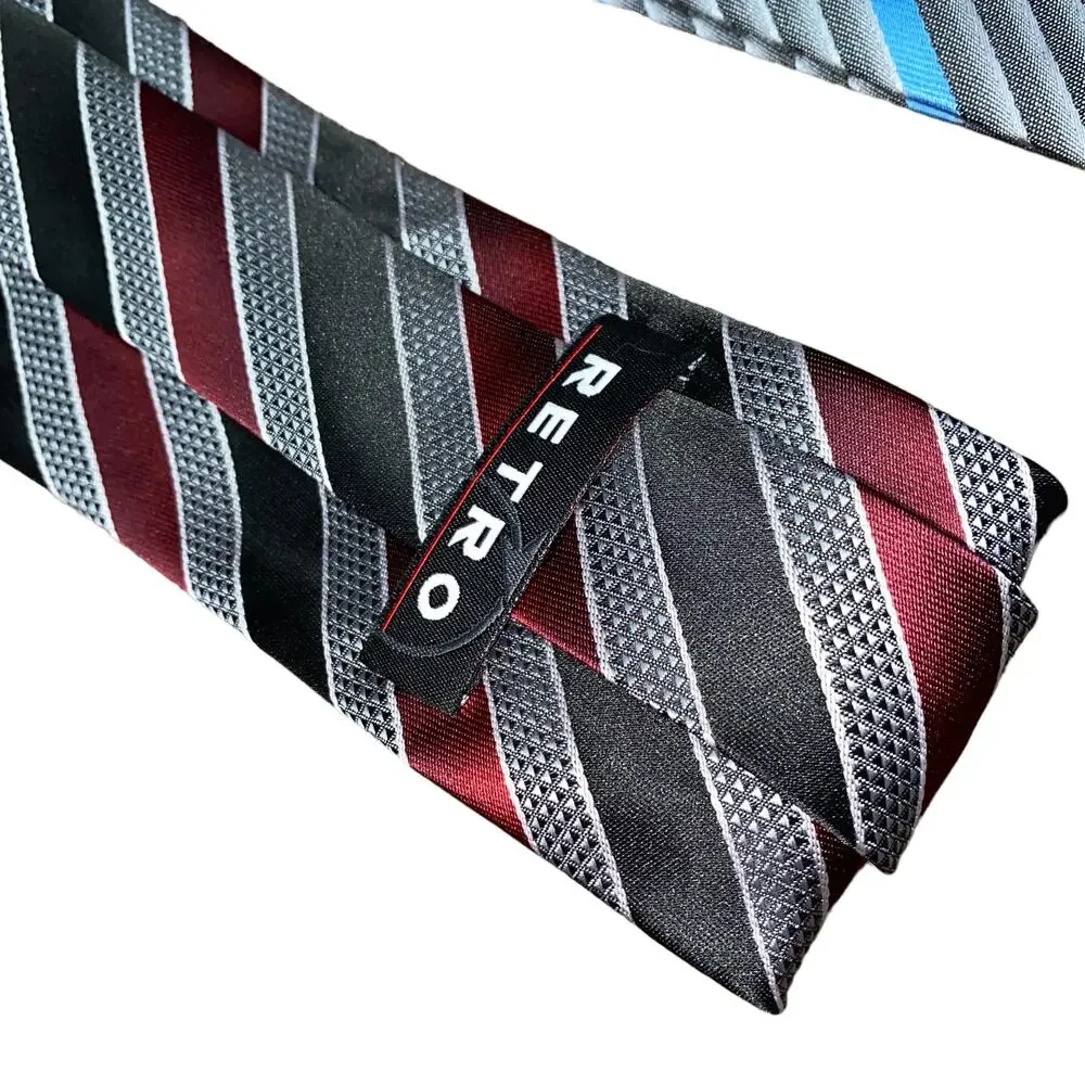 New NWOT Retro Men's Bundle Set of 3 Red Blue Gray Striped Geometric Neck Ties